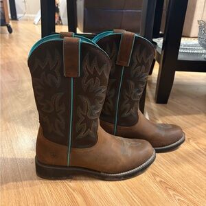 Ariat Brown Leather Boots with Teal Accents